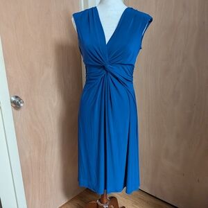Chaps Ralph Lauren Cobalt Blue Ruched V-Neck Sheath Dress Size M